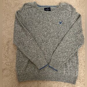 American Eagle Outfitters Gray Crewneck Sweater with Blue Details
